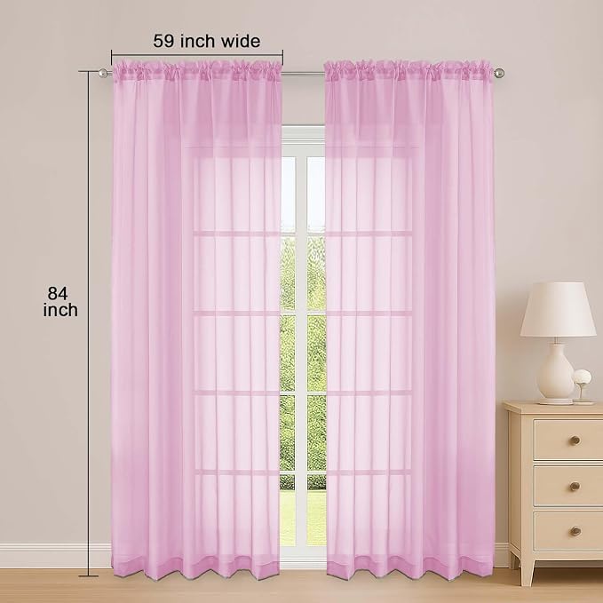 OWENIE Sheer Curtains 84 Inches Long 2 Panels Set, Sheer Pink Curtains - Image 2