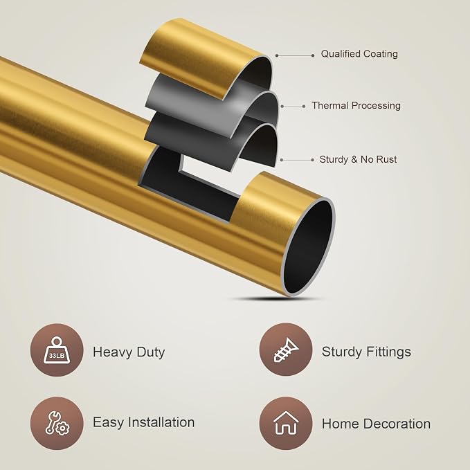 Lootkell 2 Pack Gold Curtain Rods Set - Image 7