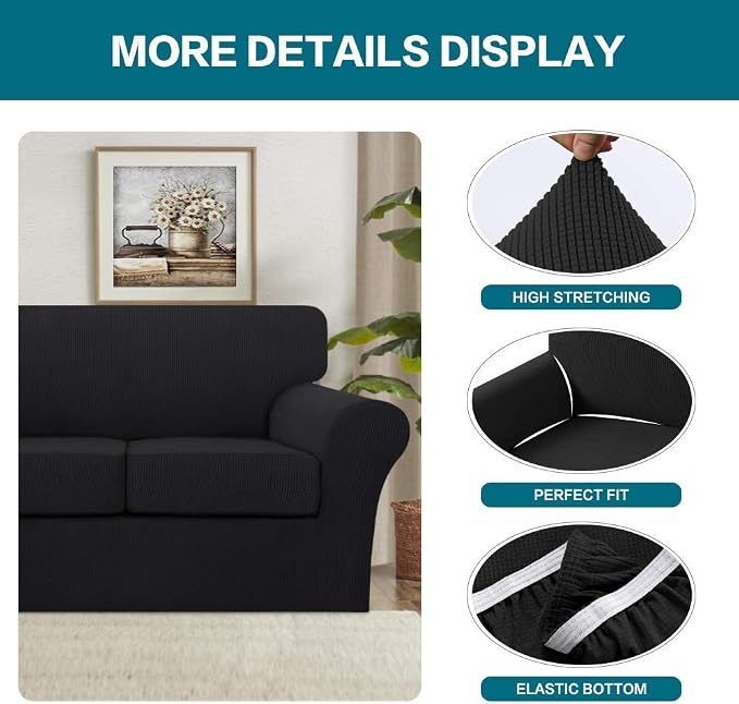 Turquoize 4 Piece Sofa Covers for 3 Cushion Couch Sofa Slipcover Soft Couch - Image 4