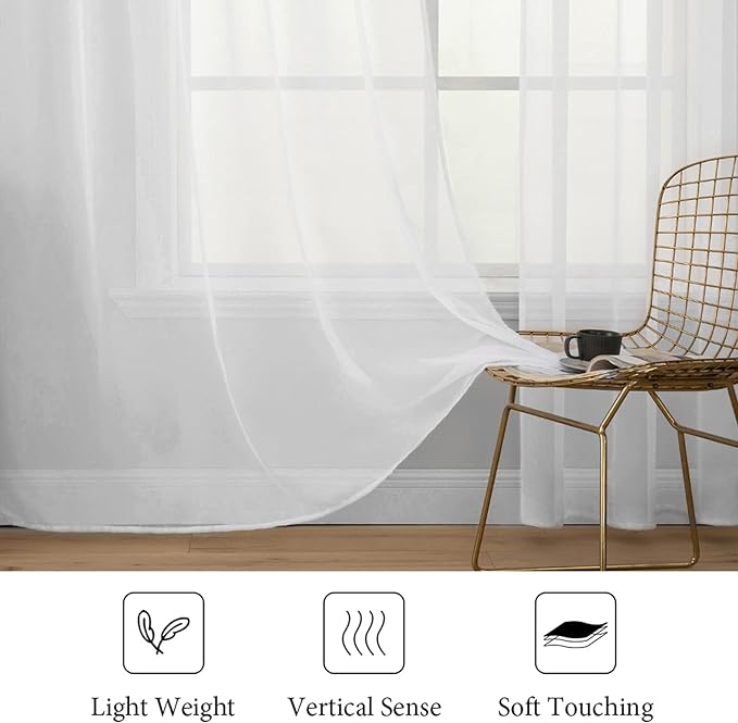 MIULEE 2 Panels Solid Color White Sheer Window Curtains Elegant Window Voile - Image 4