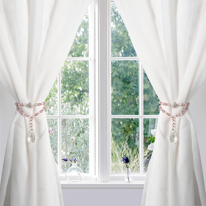 SUQ I OME 1 Pair of Luxury Crystal Beaded Magnetic Curtain Tieback and Holdback - Image 2