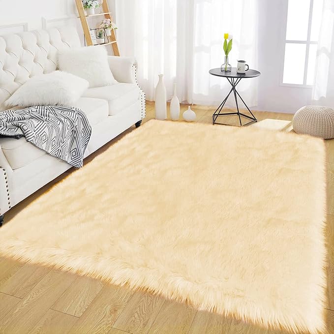 Latepis Boho Area Rugs 5x7 Plush Yellow Fluffy Rugs Shag Washable Faux Fur by Latepis