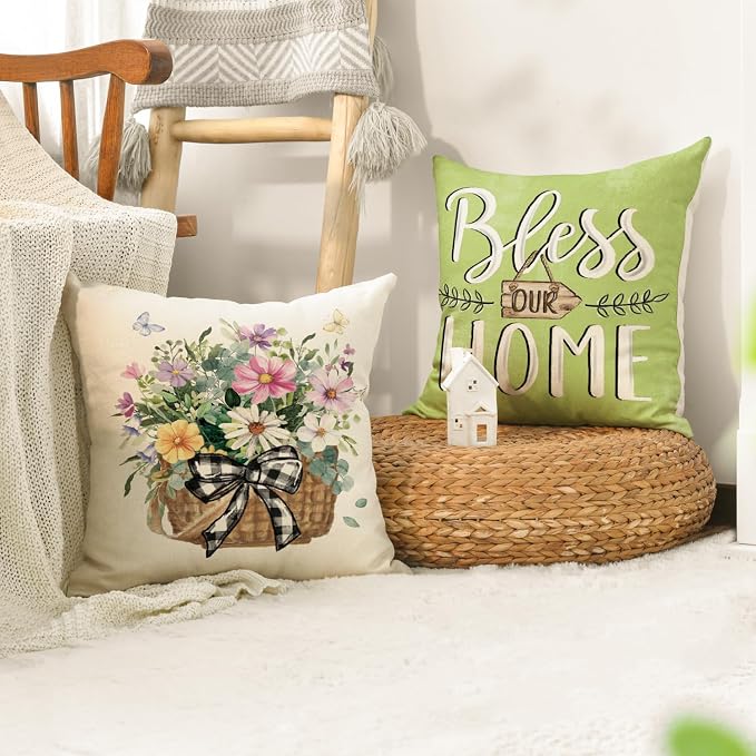 AVOIN colorlife Bless Our Home Eucalyptus Leaves Throw Pillow Covers, 20 x 20 - Image 5
