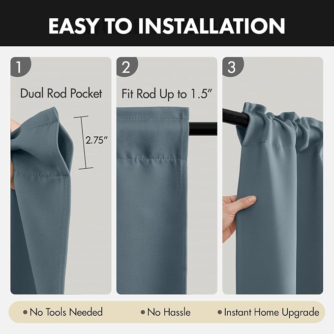 MIULEE Set of 4 Grey Blue 45 Inch Short Blackout Kitchen Window Curtains | - Image 5