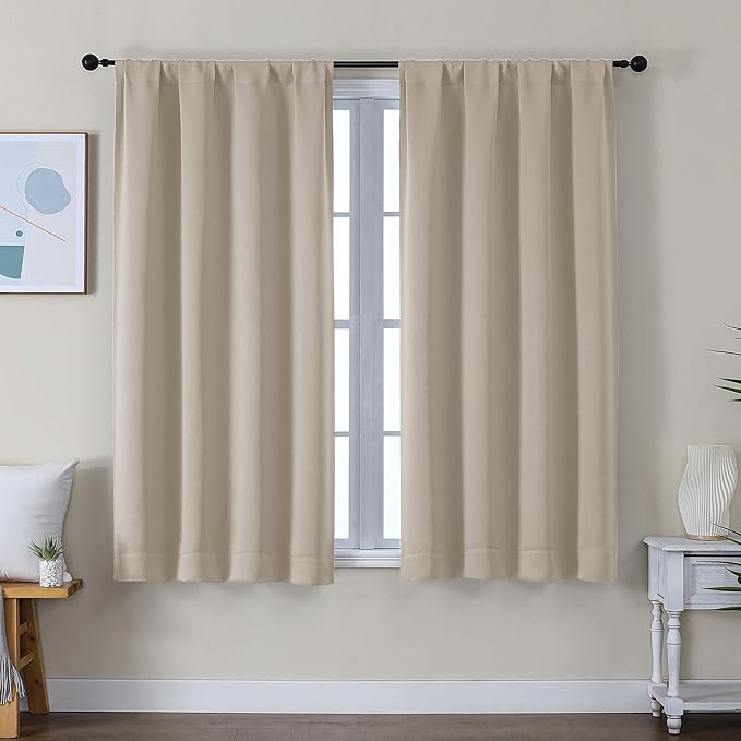 Simplebrand Ava Biscotti Beige Short Blackout Curtains by Simplebrand
