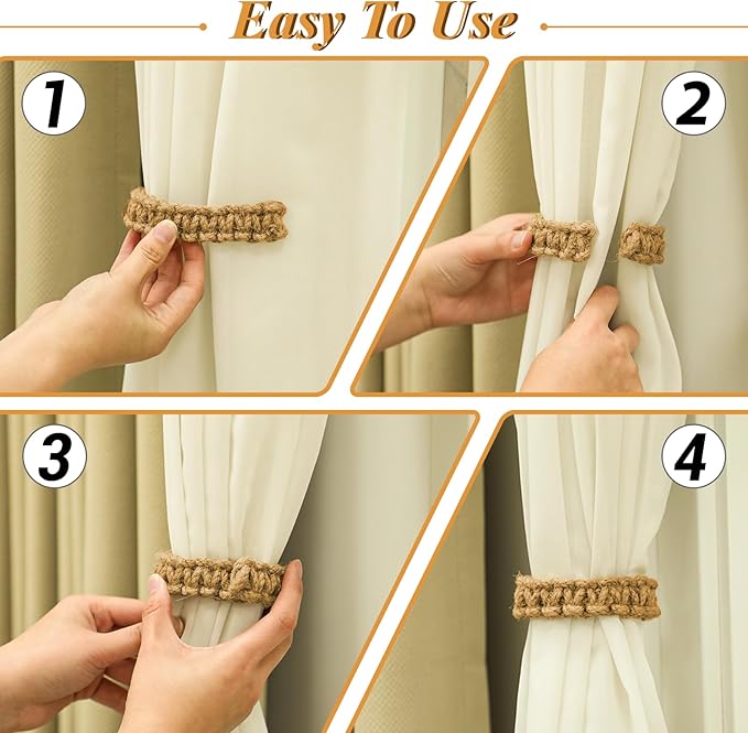 Ptwola 2 Pack Braided Curtain Tiebacks Boho Elegant Rustic Curtain Holdbacks - Image 4