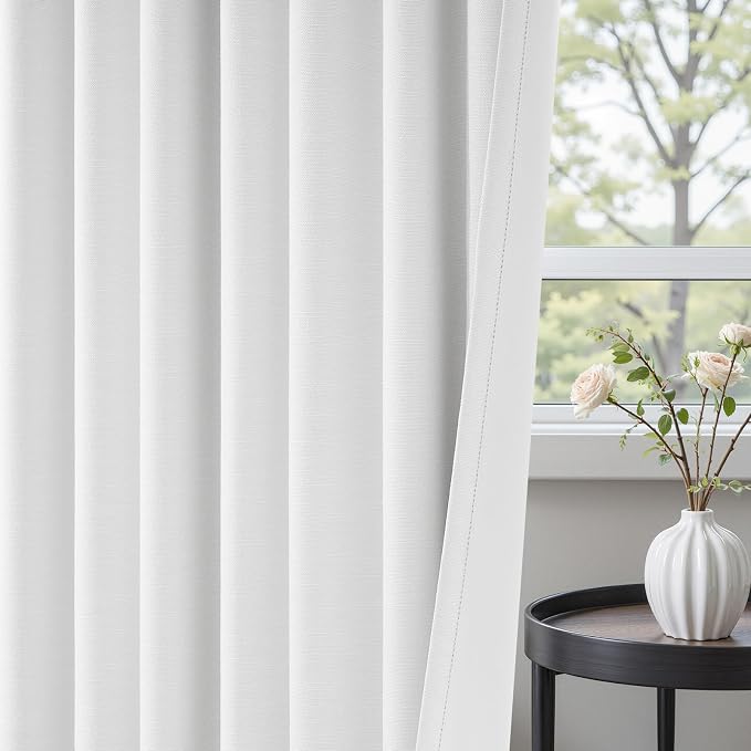 Beige White Linen blackout curtains 84 inch long 2 Panels 100% Black out Linen - Image 5