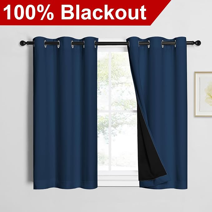 NICETOWN Moroccan Blue 100% Blackout Curtains 45 inches Long, Thermal Insulated - Image 2