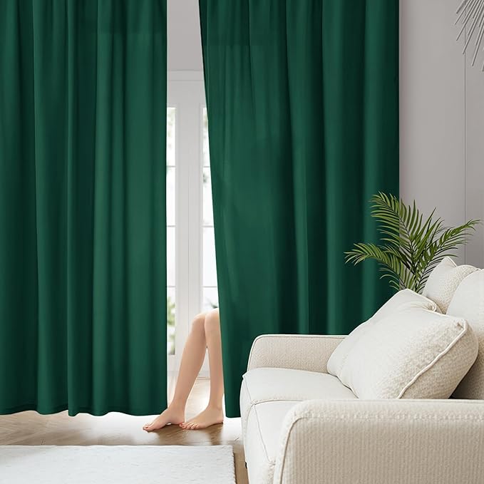 HOMEIDEAS Christmas Non-See-Through Hunter Green Privacy Sheer Curtains by HOMEIDEAS