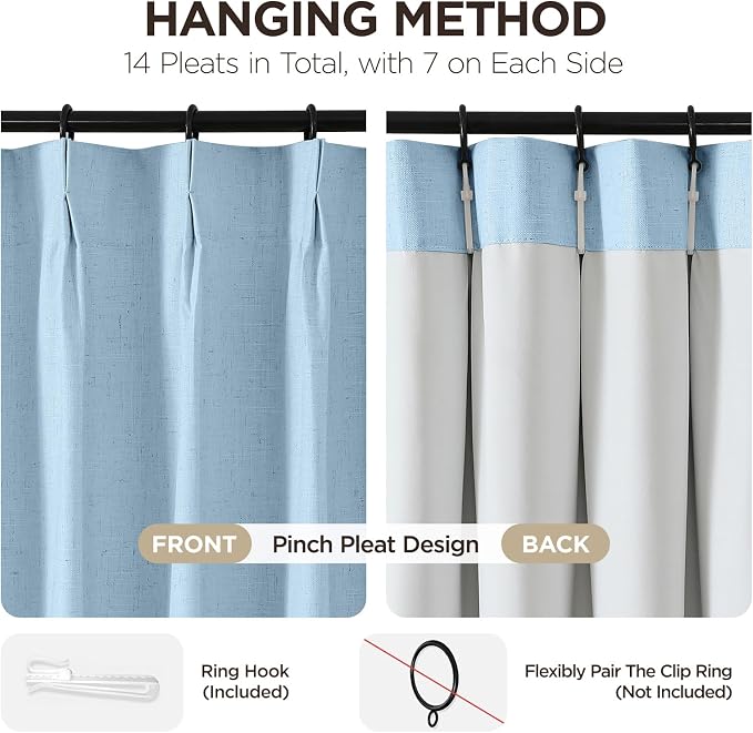 Joydeco Pinch Pleated Linen Curtains - Image 3