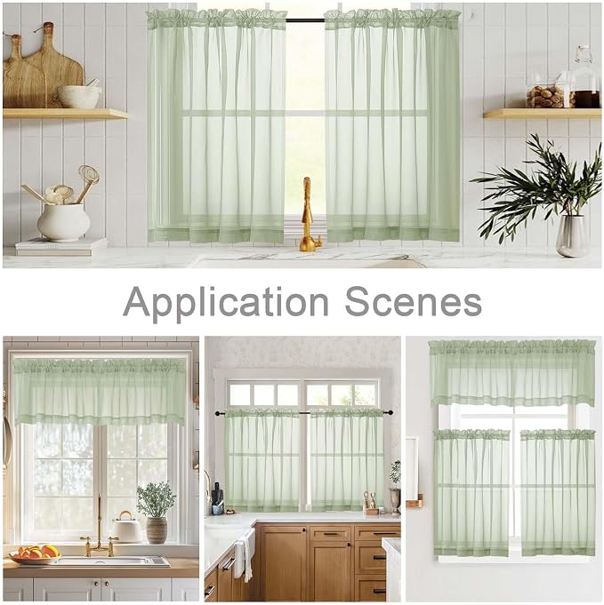 Cafe Curtains 36 Inch Length Tier 2 Pieces, Modern Soft Airy Sheer Kitchen - Image 6