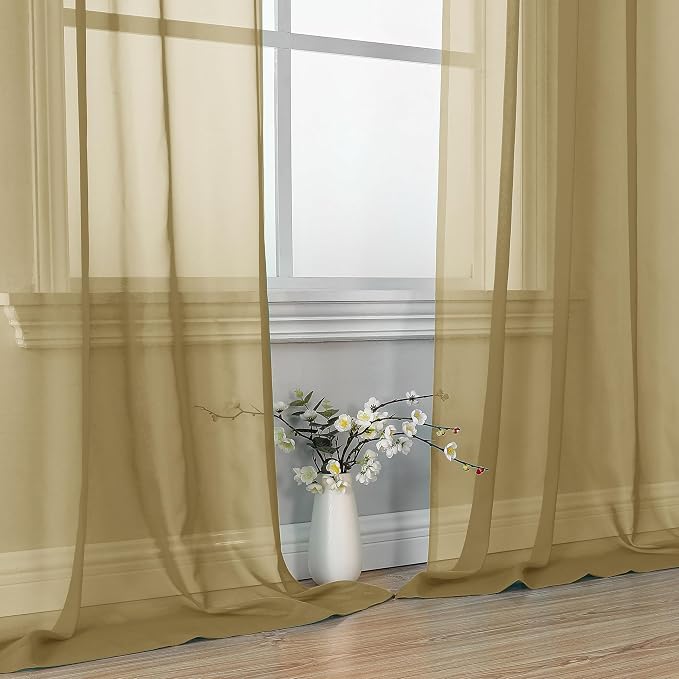 OVZME Gold Sheer Curtains 84 Inches Long 2 Panels - Image 6