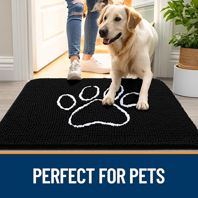 OLANLY Dog Door Mat for Muddy Paws 24x16, Paw Print Design Chenille Mud Mat | - Image 6