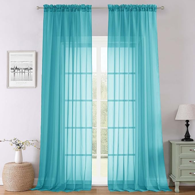 Lecloud Turquoise Sheer Curtains 120 Inches Long 2 Pcs, Light Filtering Rod by Lecloud