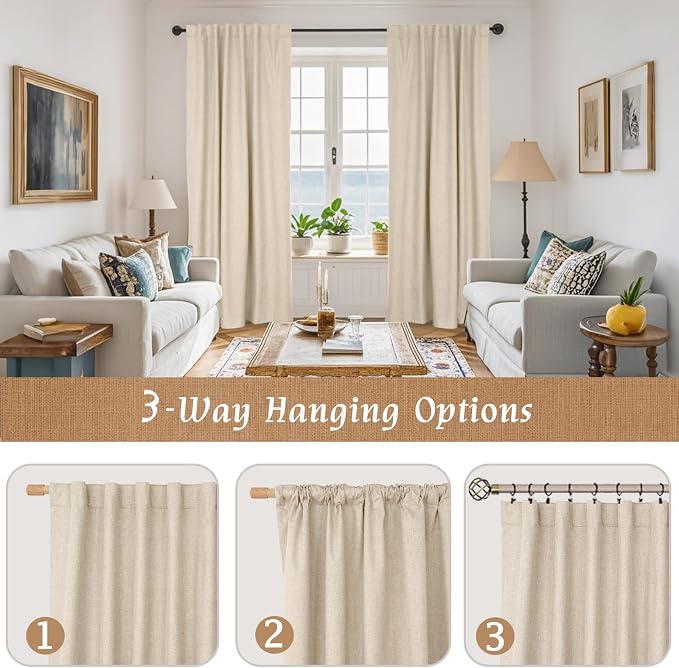 40 Inch Length 100% Blackout Linen Window Curtains - Image 9