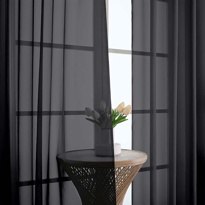 OVZME Black Sheer Curtains 120 Inches Long 2 Panels Set, 59 Inch Extra Wide - Image 3