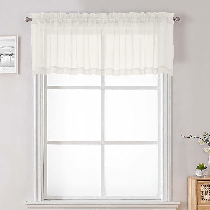 Lecloud Ivory Sheer Valances for Windows 18 Inch Length 2 Pcs, Cafe Kitchen by Lecloud