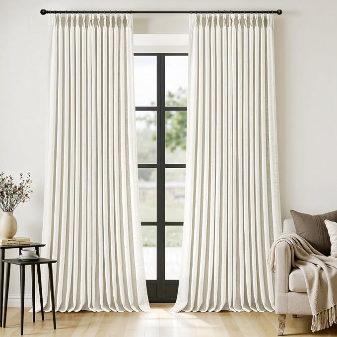 MIULEE Pinch Pleated Thick Linen Curtains 102 Inches Long 2 Panels by MIULEE