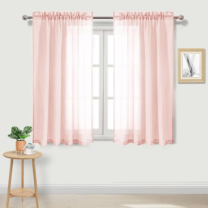 DWCN Blush Pink Sheer Curtains Semi Transparent Voile Rod Pocket Curtains by DWCN
