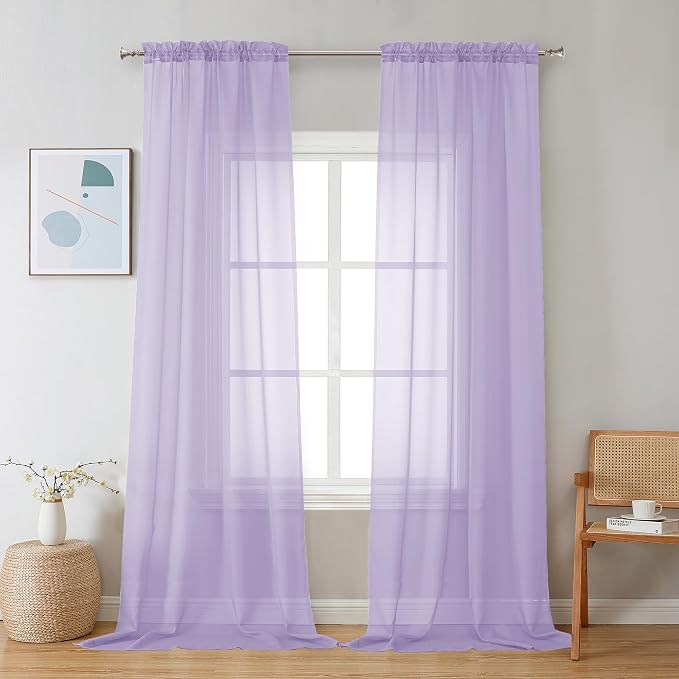 Chyhomenyc Lilac Sheer Curtains 108 Inches Long by Chyhomenyc