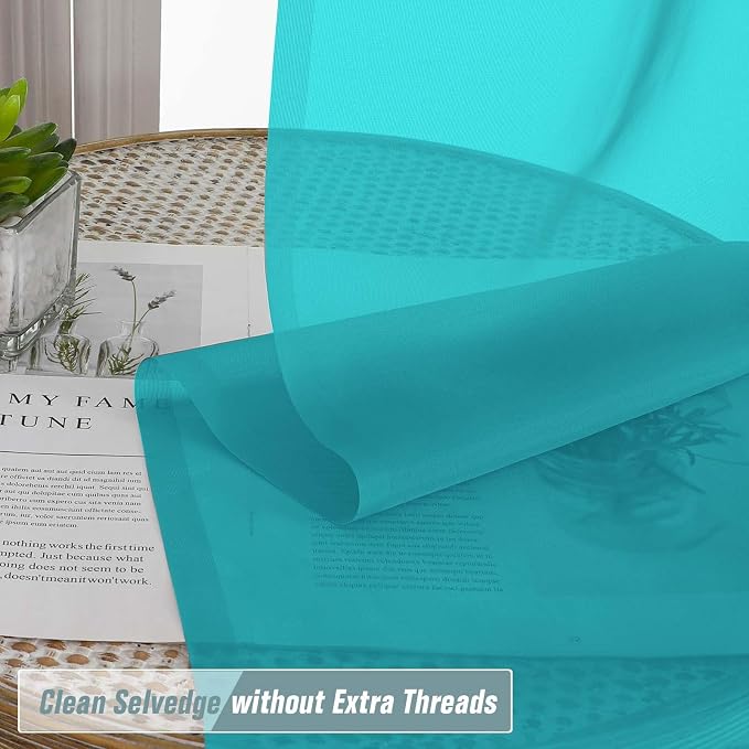 Turquoise Small Sheer Curtains 2 Panels Set, Kitchen Curtains 36 Inch Length - Image 5