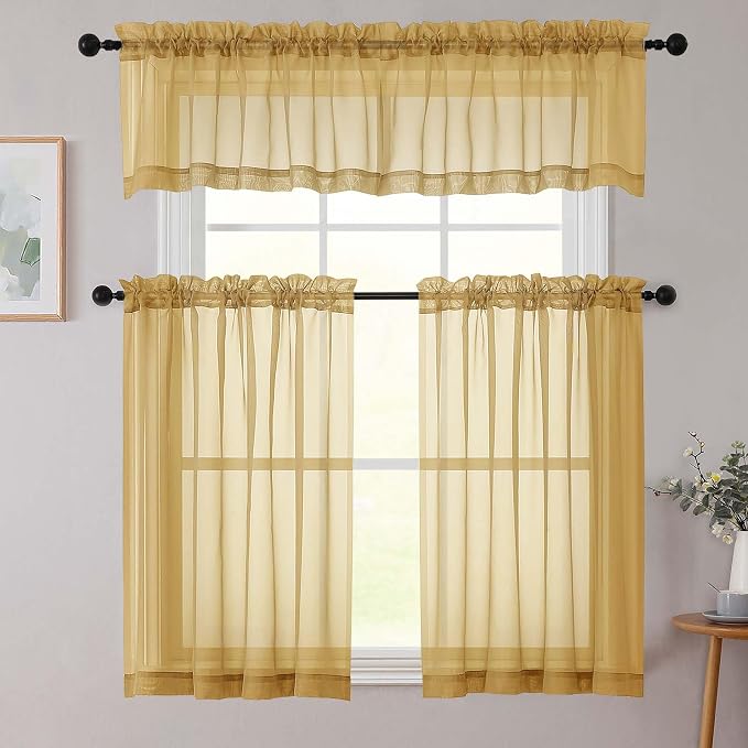 Chyhomenyc Gold Sheer Curtains 36 inch Length 2 Panels Set, Light Filtering - Image 2