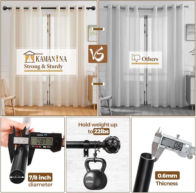 KAMANINA Black Curtain Rod 32 to 58 Inch, Adjustable Heavy Duty Curtain Rods - Image 6