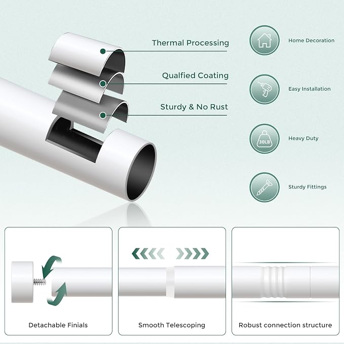 VOIIY White Curtain Rods for Windows 28 to 48 Inch, Size:30''-60'' - Image 7