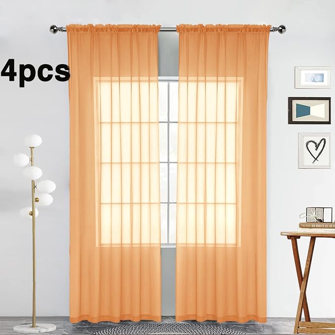 SpaceDresser Beige Sheer Curtains 4 Panels Rod Pocket Semi-Sheer Curtain 72 - Image 2