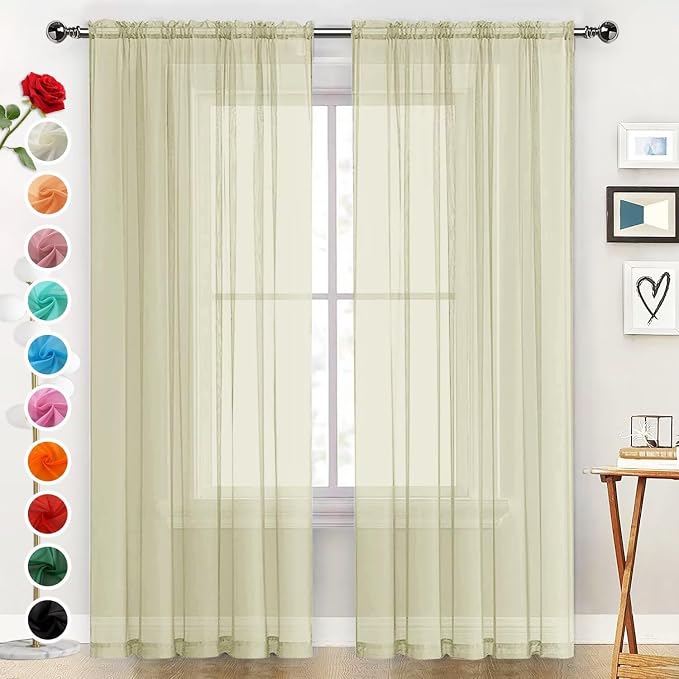 SpaceDresser Basic Rod Pocket Sheer Voile Window Curtain Panels Sage Green 1 by SpaceDresser