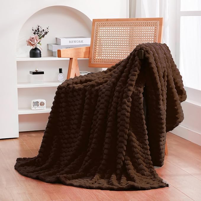 Puncuntex Brown Throw Blanket 60"×80" inches Fuzzy 3D Jacquard Decorative - Image 2