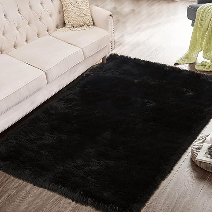 ORINOVA Black Faux Sheepskin Washable Fluffy Fur Rugs - Image 7