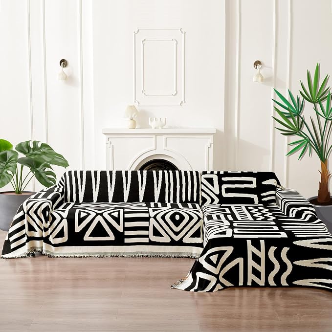 HANDONTIME Boho Sofa Covers for Dogs Black Couch Sofa Covers for 3 Cushion - Image 5