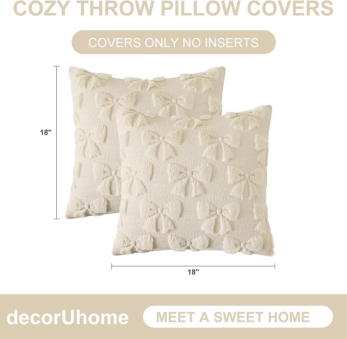 decorUhome Beige Bow Pillow Covers Set of 2 Coquette Aesthetic Cute Preppy - Image 7