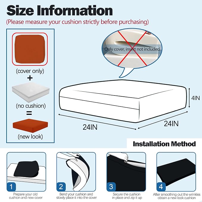 Sqodok Patio Cushion Cover 24x24 inch, Outdoor Seat Cushion Slip Cover - Image 2