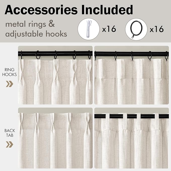 MIULEE Pinch Pleated Thick Linen Curtains 92 Inches Long 2 Panels - Image 8