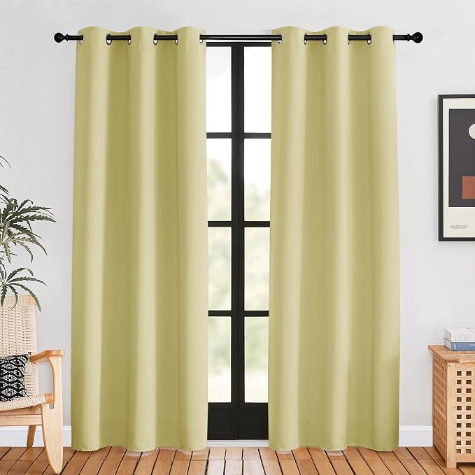 NICETOWN Blackout Window Curtains 80 inch Long, 2 Panels, 34 inch, Paler Yellow by NICETOWN