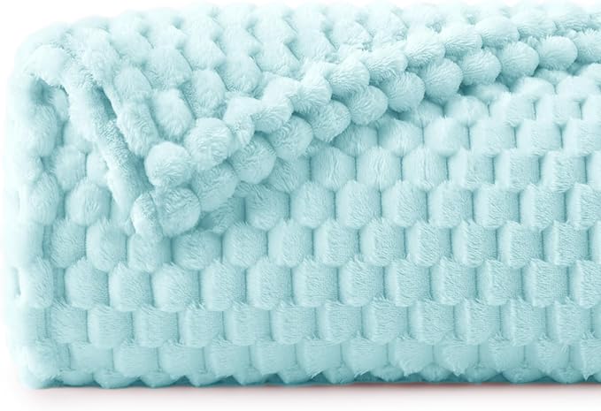 BEDELITE Fleece Blanket Twin for Bed Couch, 3D Jacquard Decorative Cloud Blue by BEDELITE