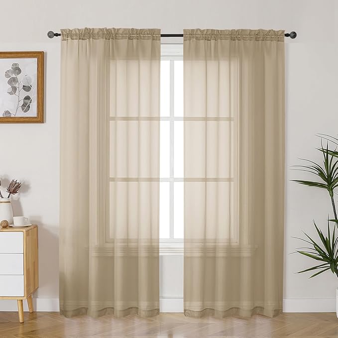 Gwine Taupe Sheer Curtains 72 Inches Long 2 Panels Set by Gwine
