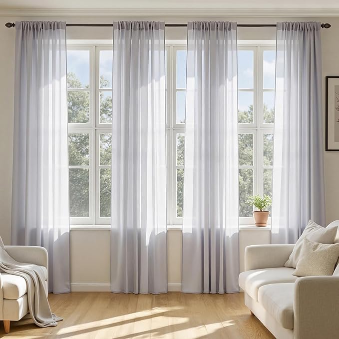MIULEE Greyish Lilac Sheer Curtains 90 Inches Long, 4 Panels Set, Rod Pocket by MIULEE
