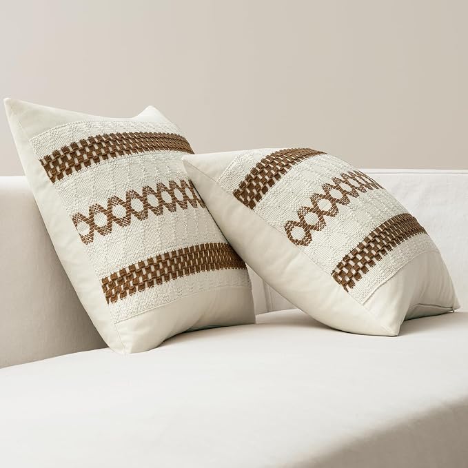 MIULEE Set of 2 Coco Brown Boho Decorative Pillow Covers 18x18 Inch Farmhouse - Image 6