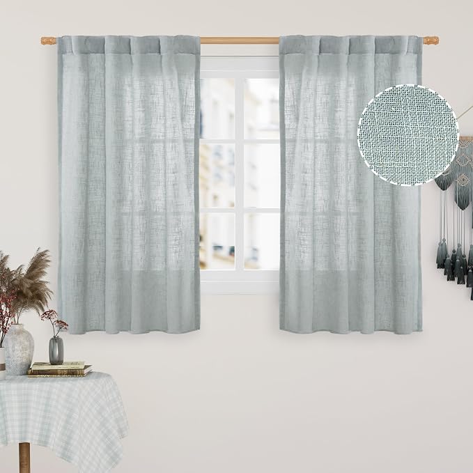 LAMIT Semi Sheer Linen Curtains 48 Inch Length, Light Filtering Panels Back Tab by LAMIT