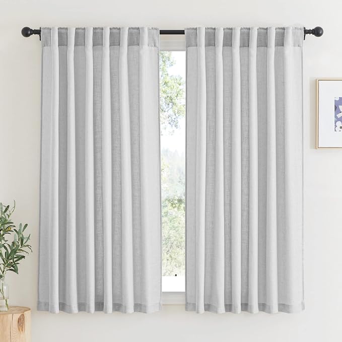 RYB HOME Linen Textured Curtains Semi Sheer Window Curtains Light Filtering by RYBHOME
