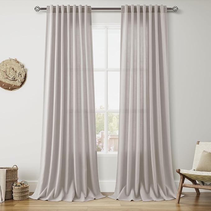 Nanspring Stone Grey Linen Curtains 102 Inches Long by Nanspring