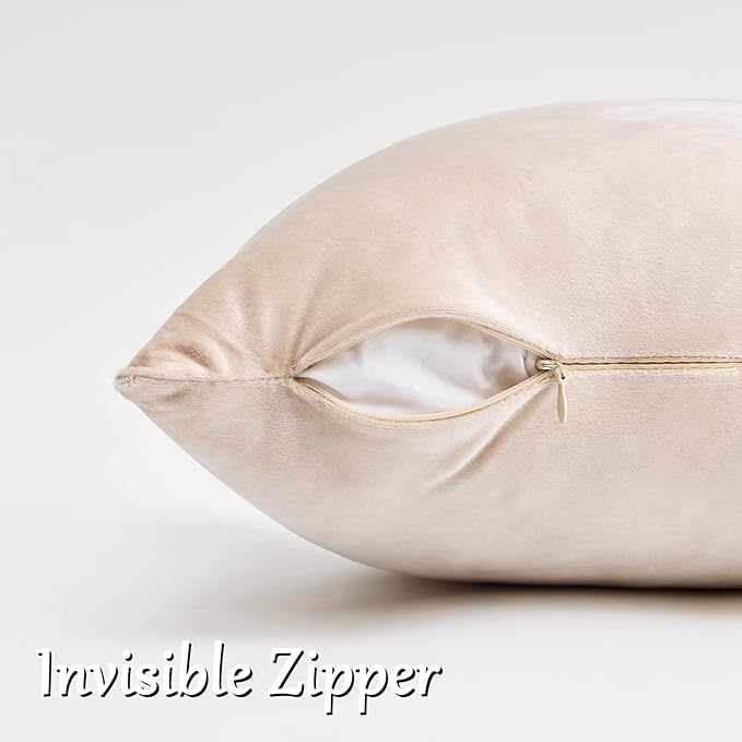 GIGIZAZA Velvet Pillow Covers 22x22 Decorative Pillows Pack of 2 Beige | - Image 4