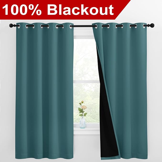 NICETOWN 100% Blackout Curtain Panels, Thermal Insulated Black Liner Curtains - Image 2