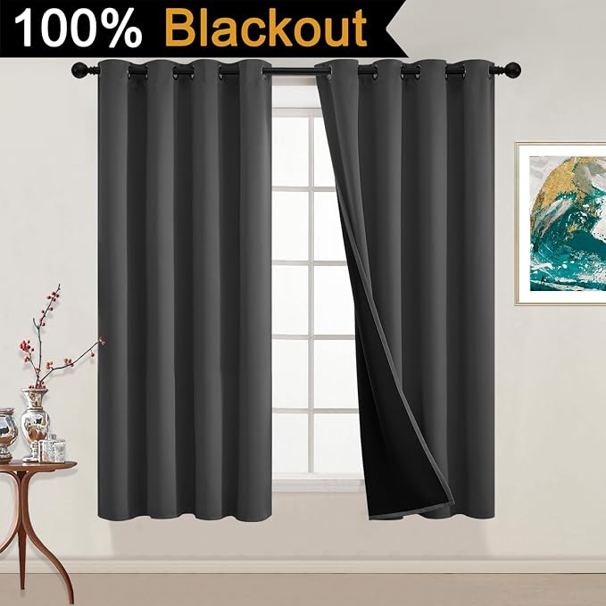 Yakamok 100% Blackout Curtains, 2 Thick Layers Thermal Insulated Total Blackout - Image 2