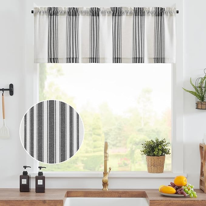jinchan Striped Linen Valance Curtain 16 Inch Vertical Striped Valance - Image 9