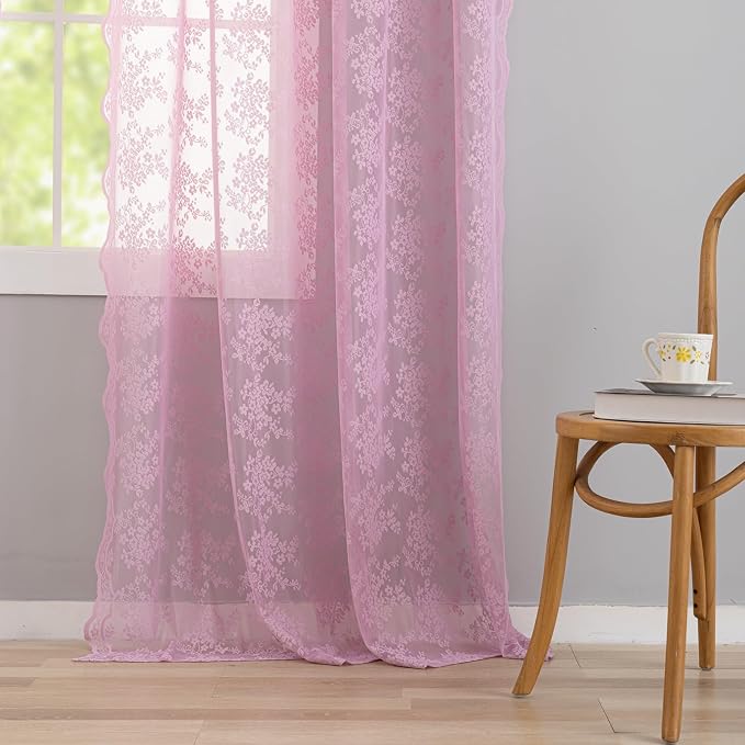YJ YANJUN Vintage Lace Curtains 72 Inches Long-Victorian Floral Pattern Lalic - Image 4