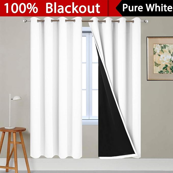 Yakamok Pure White Total Blackout Curtains, Heavy Duty Lined Blackout Drapes 72 - Image 2